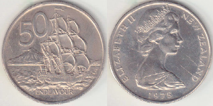 1975 New Zealand 50 Cents (chUnc) A004559